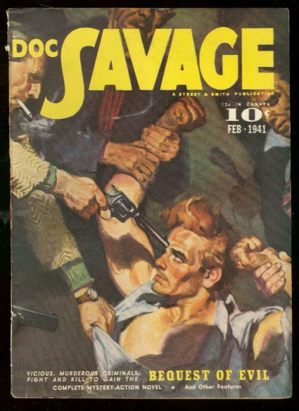 DOC SAVAGE FEB 1941-BEQUEST OF EVIL-WILD COVER-PULP VF-