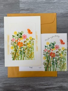 BIRTHDAY Flowers & Orange Butterfly  6.5x9 Greeting Card Art B8519 w/ 4 Cards
