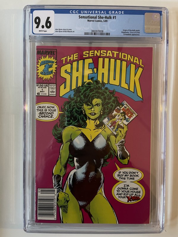 SENSATIONAL SHE-HULK #1 CGC 9.6 ORIGIN RETOLD WHITE PAGES UPC NEWSSTAND