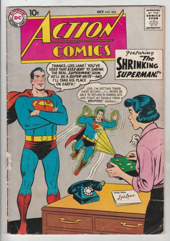 Action Comics #245 (Oct-58) VG+ Affordable-Grade Superman, Tommy Tomorrow, Co...