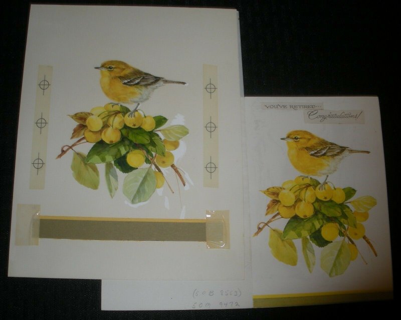 MUCH HAPPINESS Yellow Bird w Yellow Berries 7.25x9.5 Greeting Card Art #9444