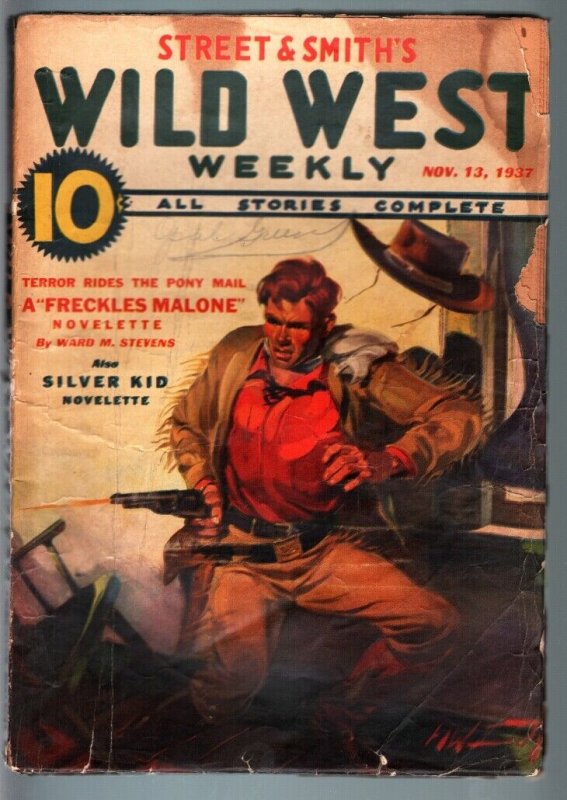 WILD WEST WEEKLY-11/13/1937-PULP-FRECKLES MALONE-SILVER KID FR