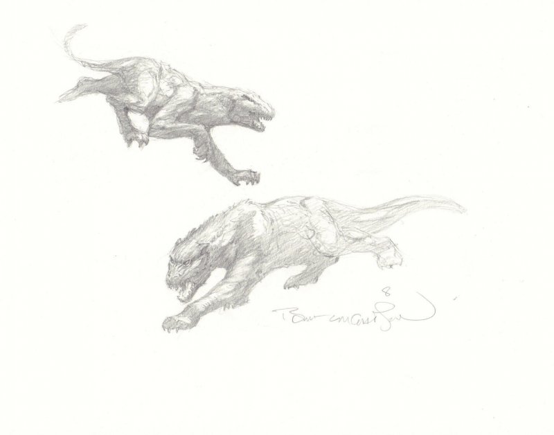 Big Cat Monster Pencil Art Drawings - Signed art by Bernie Wrightson