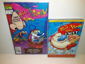 REN AND STIMPY #1 - TWO COMICS + SEASON 1 AND 2 UNCUT DVD BOX - FREE SHIPPING