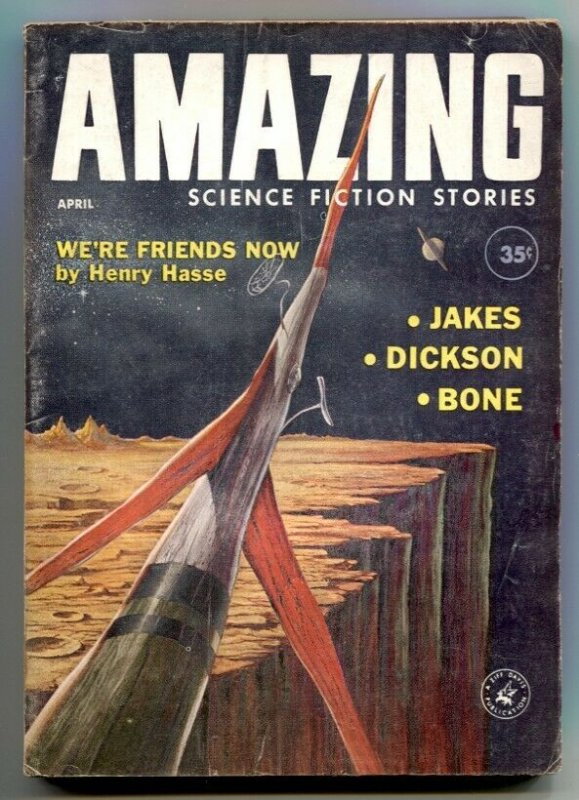 Amazing Stories April 1960- Rocket cover- Henry Hesse VG