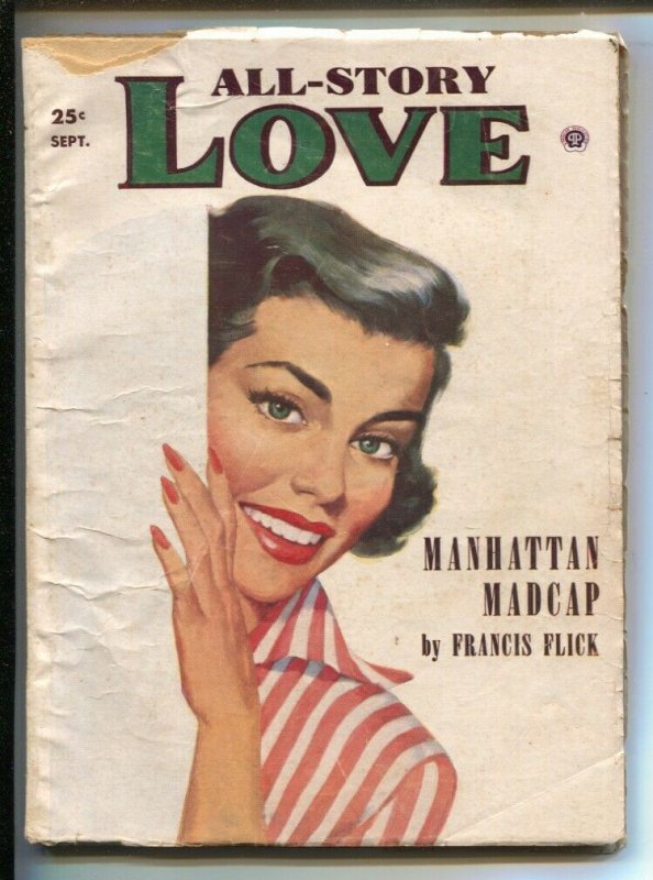 All Story Love 9/1954-Popular-pin-up girl cover-Pulp fiction by Lucinda Baker...