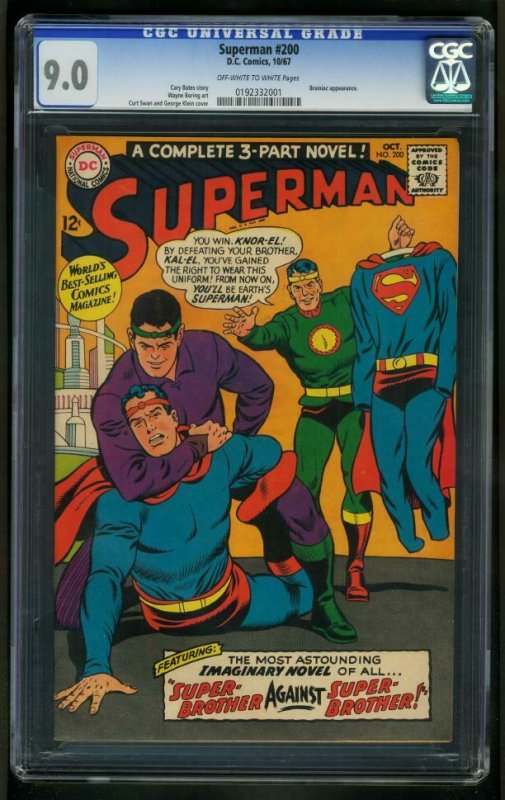 SUPERMAN #200-CGC-VF/NM-9.0-DC-SILVER-AGE-OW/W-BRANIAC 0192332001