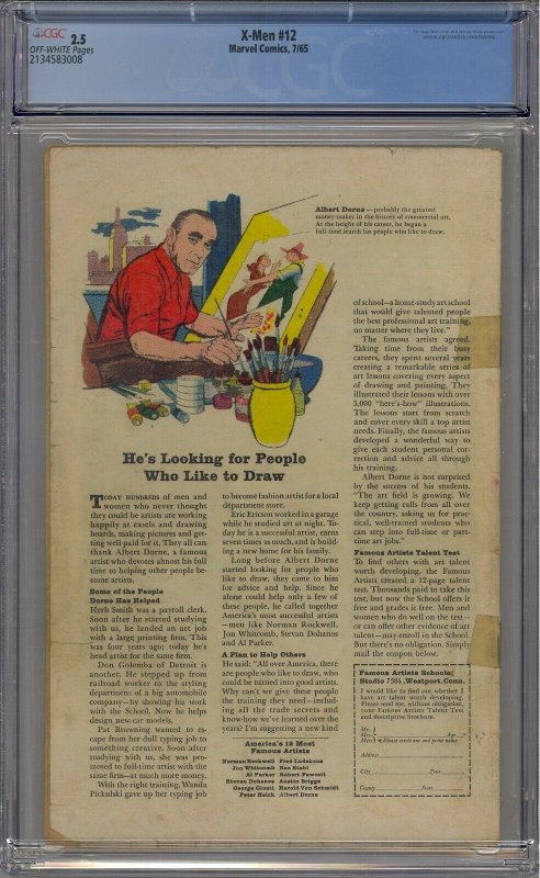 X-MEN #12 CGC 2.5 ORIGIN OF PROFESSOR X 1ST JUGGERNAUT  