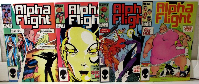 Alpha Flight Lot 4 #18, 20, 21, 22 1985 Marvel Puck Marrina Snowbird Comics