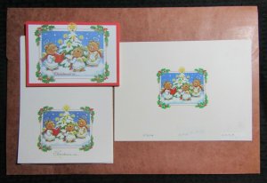 CHRISTMAS Teddy Bear Angels w/ Tree 9.5x12 Greeting Card Art #X9004 w/ 19 Cards