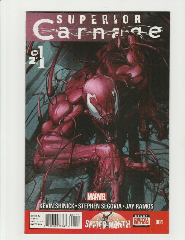 Superior Carnage 1 (2012 Marvel) 1st Print Clayton Crain Spider-Man Cover Homage