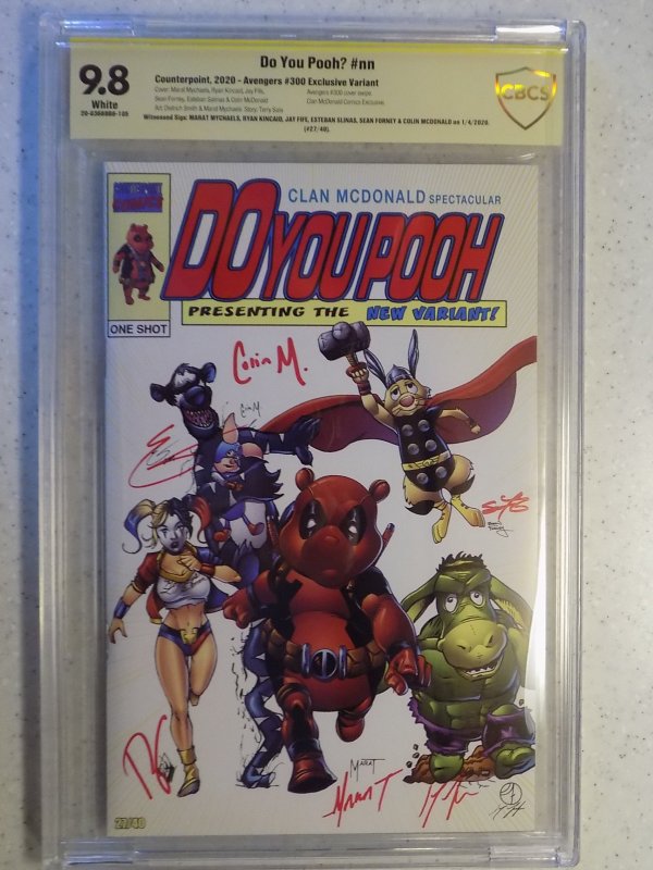 DO YOU POOH # NN CLAN CBCS 9.8. MCDONALD EXCLUSIVE SIGNED BY 6 AVENGERS VARIANT