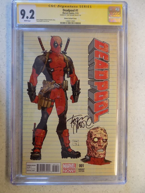 DEADPOOL # 1 MARVEL MOORE VARIANT CGC 9.2 SIGNED TONY MOORE WALKING DEAD