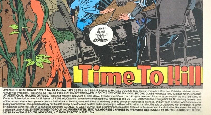 AVENGERS WEST COAST Comic Issue 99 — Roy Thomas — 1993 Marvel Universe VF+ Cond 