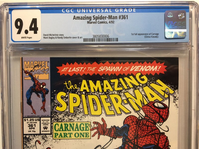 Amazing Spider-Man 361 CGC 9.4 NM 1st Print 1st App Carnage Venom Movie MCU Key!