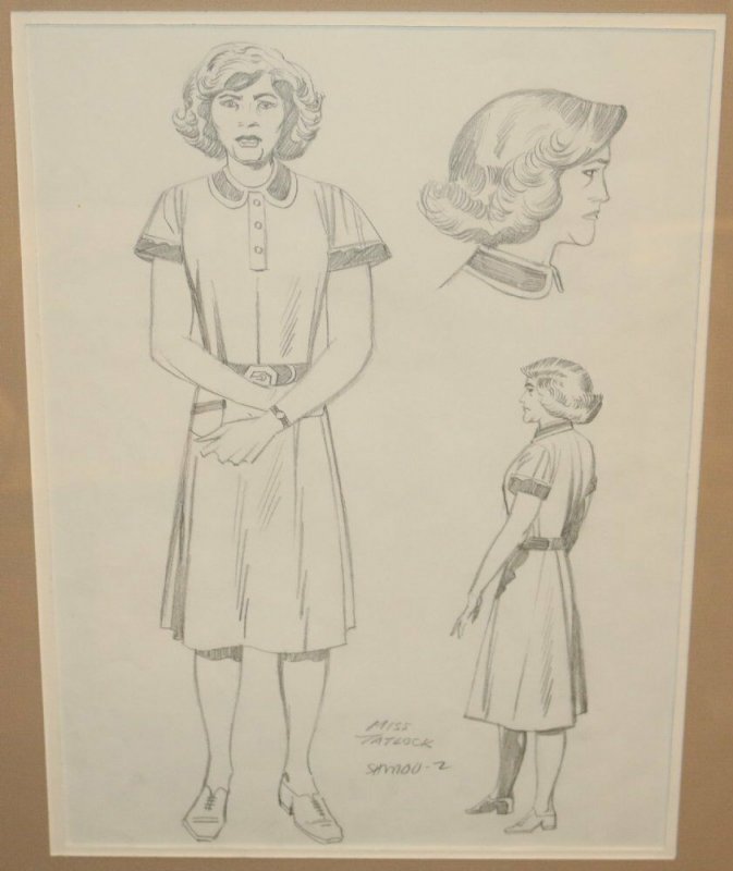 Miss Tatlock Pencil Character Designs - Matted - art by Jack Kirby