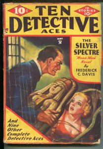 Ten Detective Aces  5/1935-Ace-bound blonde babe-Egyptian coffin-pulp-Moon Man-G