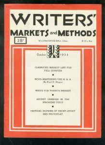 WRITERS' MARKETS & METHODS-OCT 1933-PULP PUBLISHER INFO VG/FN