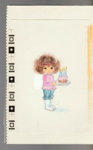 ANOTHER CANDLE Cute Girl in Boots w/ Cake 6x9 Greeting Card Art #B8469