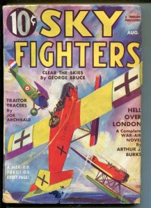 SKY FIGHTERS 8/1935-AIR WAR PULP-WWI-BI-PLANE-THRILLS-ARTHUR J BURKS-vg minus