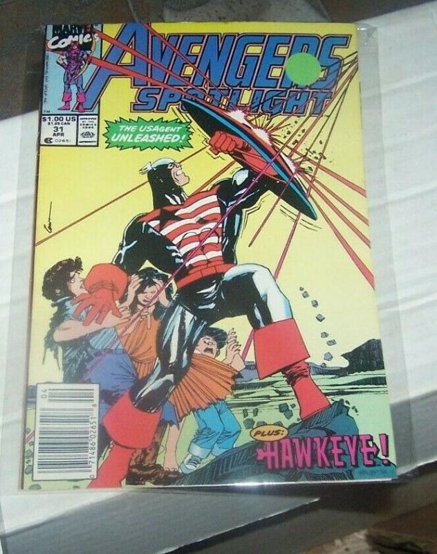 avengers spotlight # 31 april  1990 marvel hawkeye and  U S AGENT