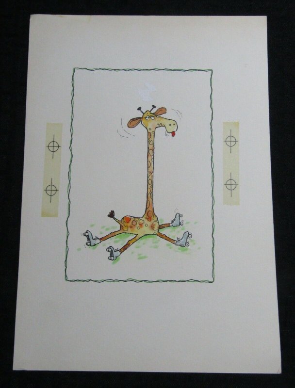 GET WELL SOON Cartoon Giraffe on Rollerskates 7.5x11 Greeting Card Art #C9525