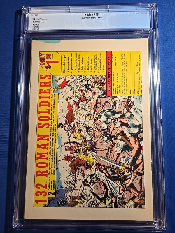 X-Men #45 CGC 9.0 (Marvel 1968)  Magneto, Quicksilver, Scarlet Witch & Toad!