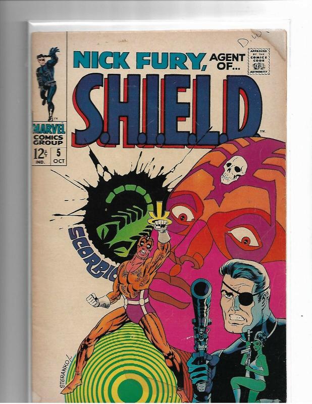 NICK FURY AGENT OF SHIELD #5 - FR/G - CLASSIC STERANKO COVER- SILVER AGE CLASSIC