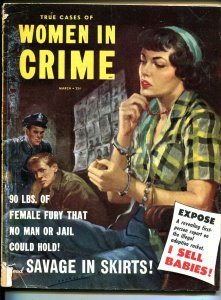 True Cases of Women In Crime 3/1954-Sky-spicy handcuffed babe-pulp crime-G 
