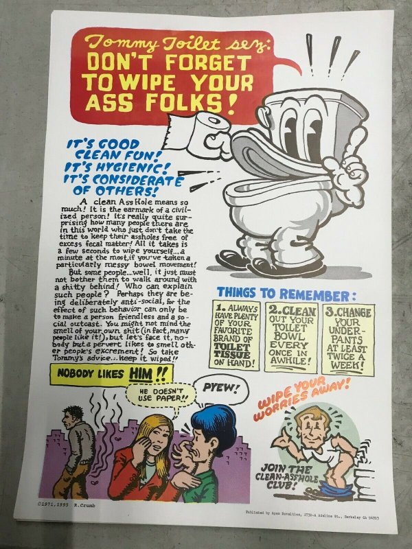 REPRINT (1995) 1971 Tommy Toilet Sez by R CRUMB Poster 15-1/2 x 22