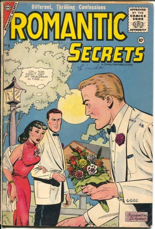 Romantic Secrets #8 1956-Charlton-Dick Giordano love triangle cover-VG