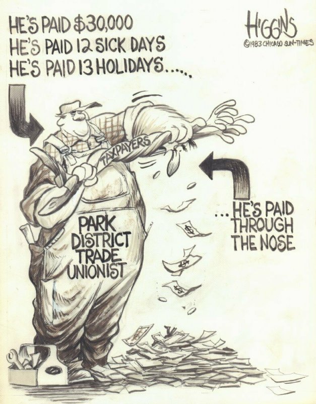 Park District Trade Unionist Wringing Taxpayers Chicago Sun art by Jack Higgins 