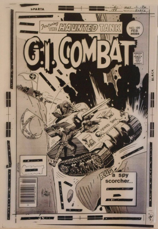 GI COMBAT 199 original transparency cover art Joe Kubert Haunted Tank WWII