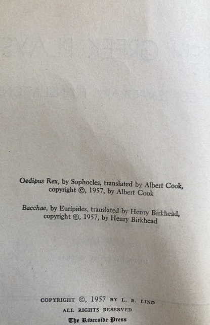 Ten greek  plays in contemporary translations, 1957.
