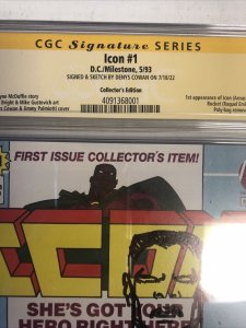 Icon (1993) #1 (CGC 9.2 SS WP) Signed & Sketch Denys Cowan