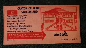 Topps Vintage License Plate Trading Card #53~Canton of Berne~Switzerland