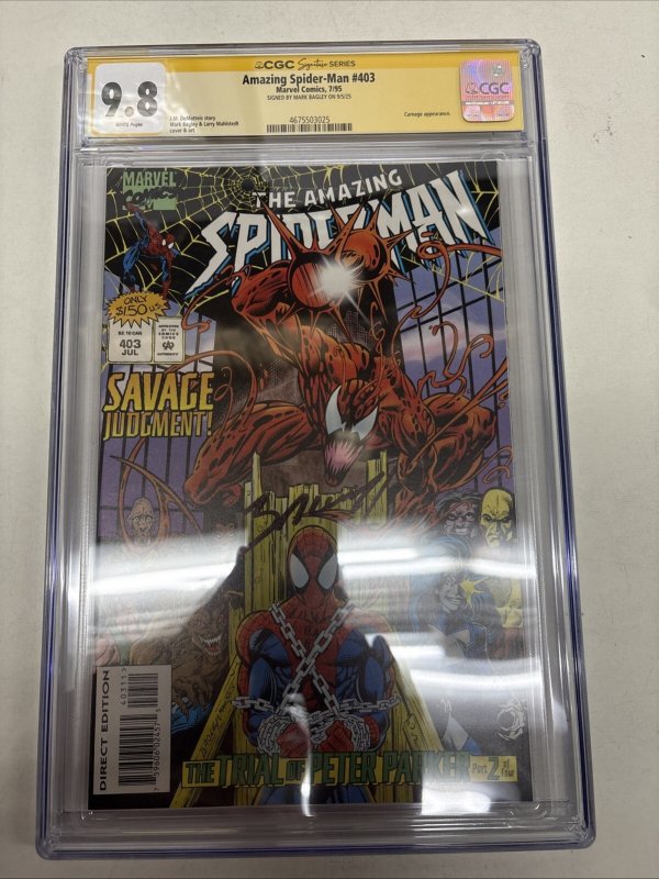 The Amazing Spider-Man (1995) # 403 (CGC 9.8 WP)  Signed Mark Bagley * census=2