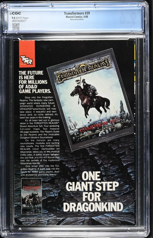 TRANSFORMERS #39 CGC 9.6 NM+ NEWSSTAND MARVEL COMICS