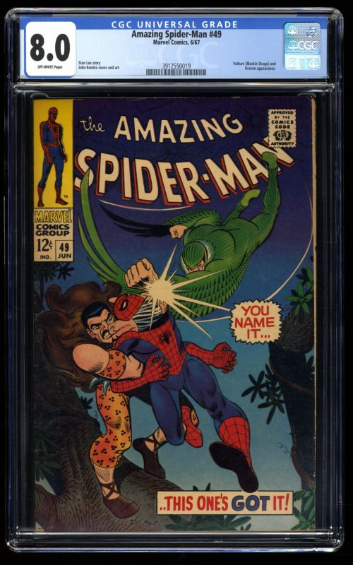 Amazing Spider-Man #49 CGC VF 8.0 Off White Kraven Vulture Appearance!