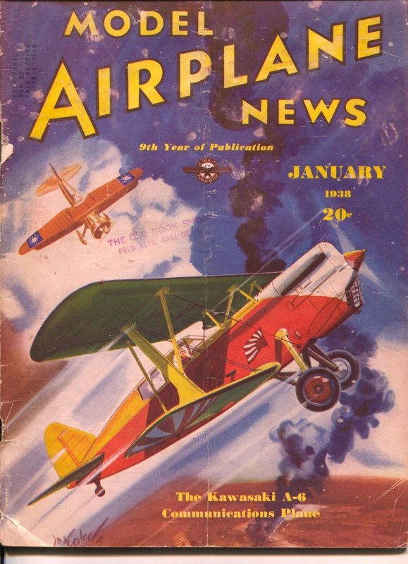 Model Airplane News 1/1938-Kawasaki A-6 plane cover-Josef Kotula-G/VG