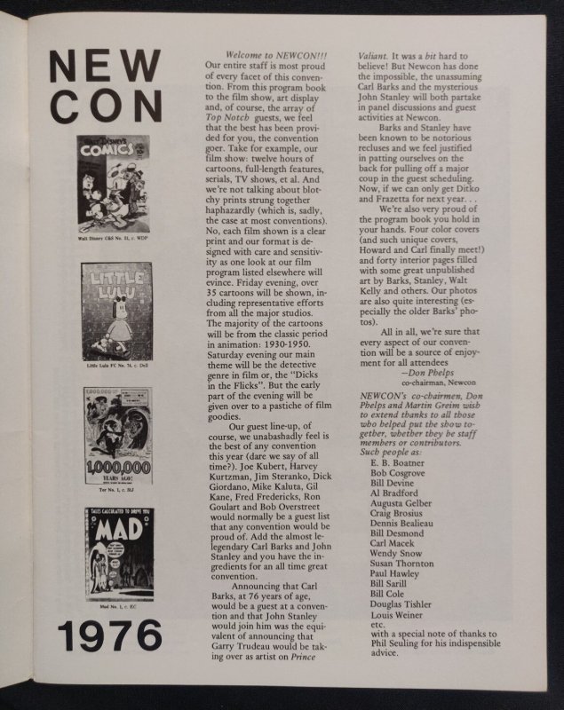 1976 New-Con Fanzine - Carl Barks Cover & Interview (7.5/8)