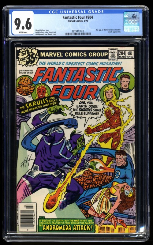 Fantastic Four #204 CGC NM+ 9.6 White Pages 1st Nova CORPS!