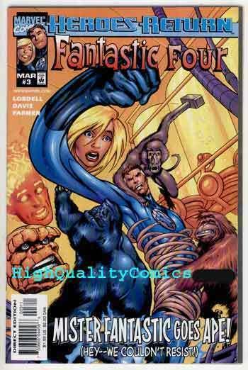 FANTASTIC FOUR #3, Vol 3, NM+, Apes, Thing, Human Torch, 1998, more FF in store