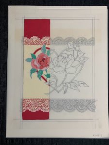 VALENTINES Roses & Heart Pencil & Color Rough 6.5x8.5 Greeting Card Art #24977