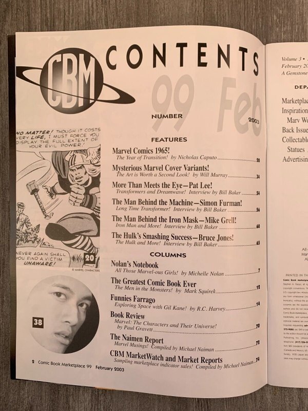 2003 COMIC BOOK MARKETPLACE Magazine #99 VF 8.0 Marvel Comics in 1965!!!