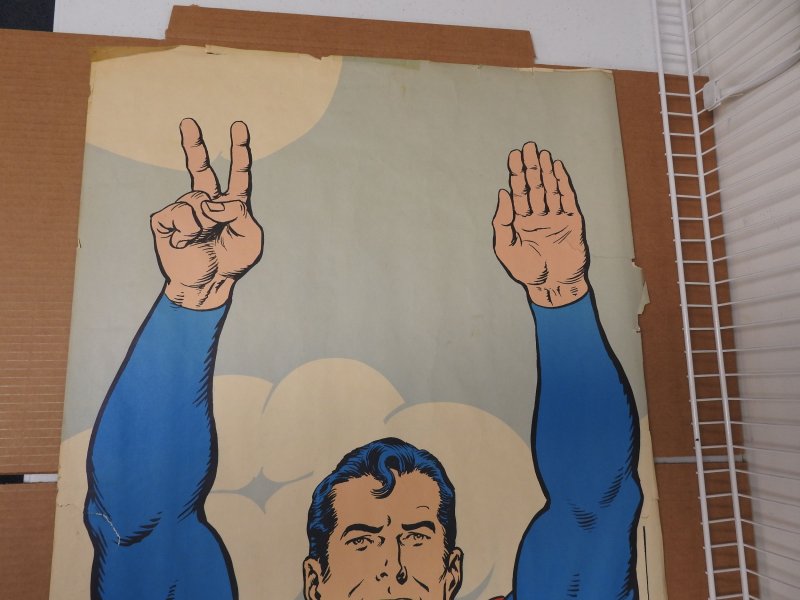Lifesize Superman Poster (1971) large tears and tape present on poster