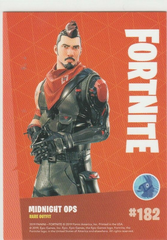 Fortnite Midnight Ops 182 Rare Outfit Panini 2019 trading card series 1