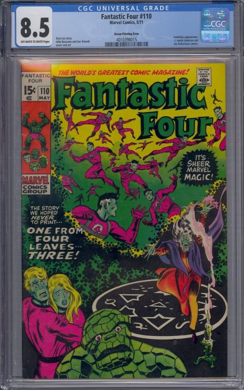 FANTASTIC FOUR #110 CGC 8.5 ANNIHILUS GREEN PRINTING ERROR VARIANT