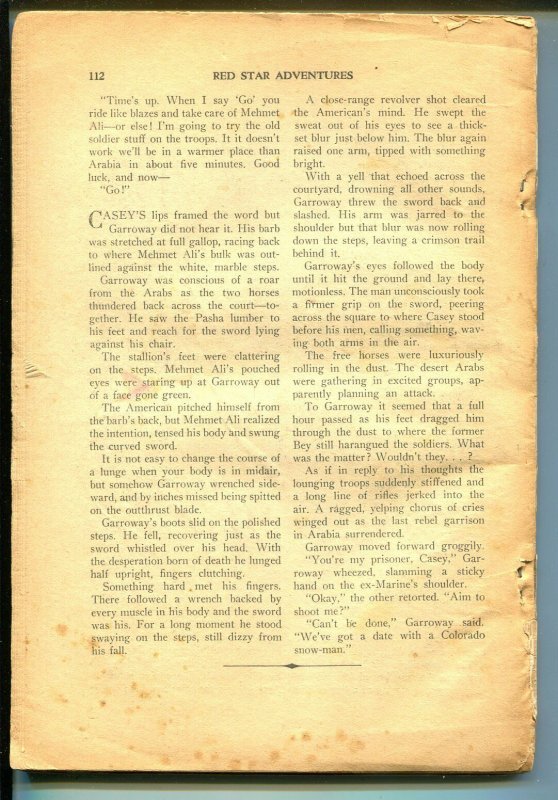 Red Star Adventures-8/1940-2nd issue-White savage-Hugh B Cave-PR/FR