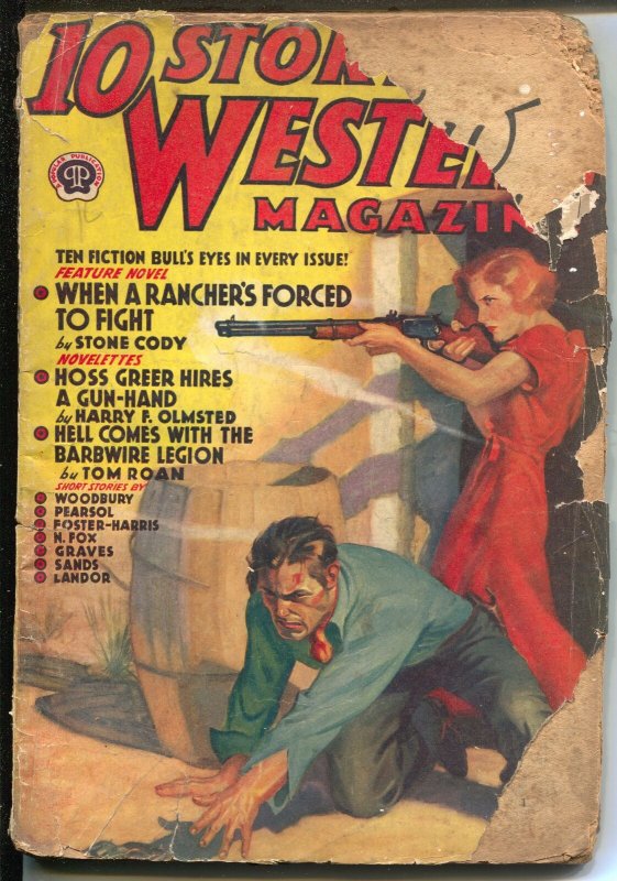 10 Story Western 4/1938-Popular-western pulp thrills-female gunfight-P/FR